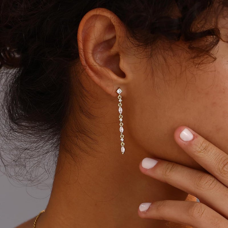 SELFROSE Store Gold Dangle Earrings for Women,Prom Jewelry Dainty Earring 14K Gold Plated Drop Earrings for Women Trendy Hypoallergenic CZ Dangling Earring - Image 5